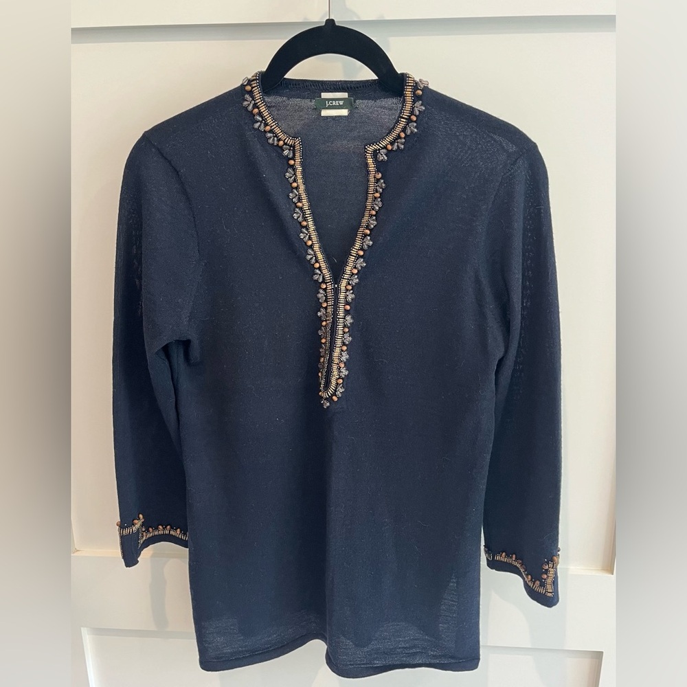 J Crew navy blue tunic sweater